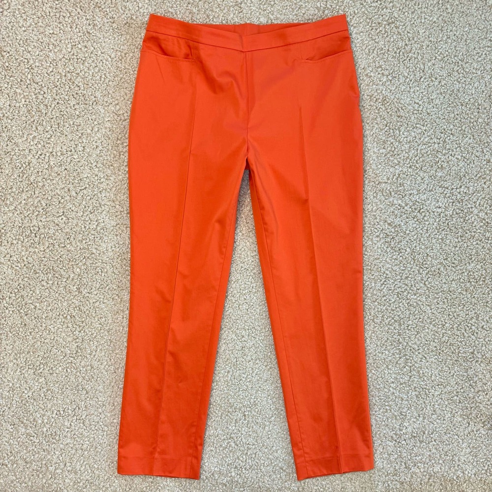AKRIS Punto Franca in Papaya-Pintuck Orange Cropped Pant-Size 10 - Picture 2 of 9